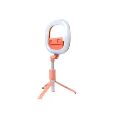 Штатив-монопод Selfie Stick Tripod R10 с кольцевой LED лампой 18X16см (Цвет пудра)
